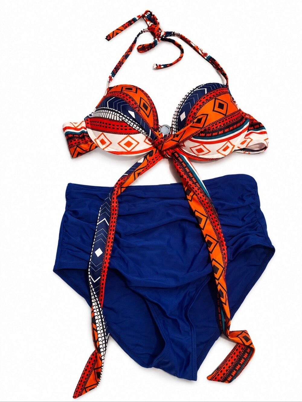 Tempt Me Bikini Set Women’s Medium High Waist Halter Swimsuit Blue